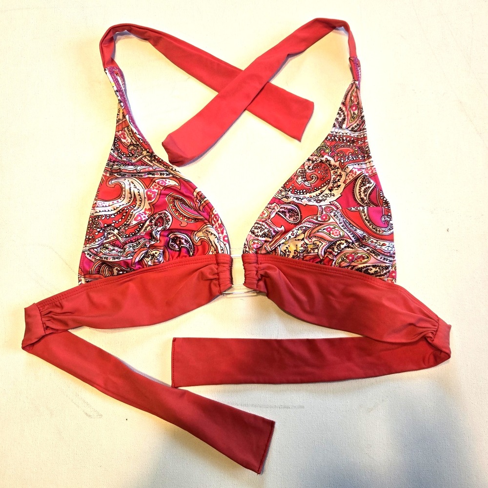 Gianni‎ Bini Paisley Orange Halter Tie Back Bikini Top